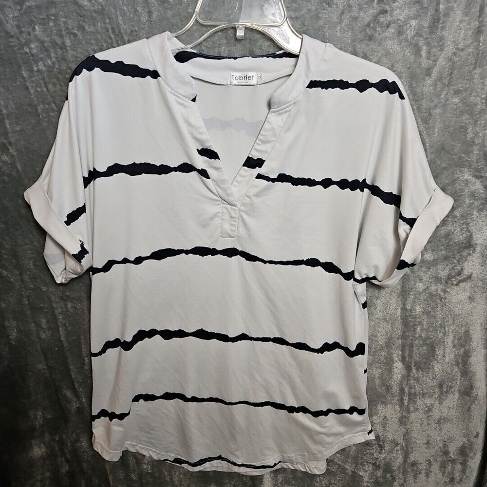 Tobrief Women's Top Black White Med cotton blend pullover
